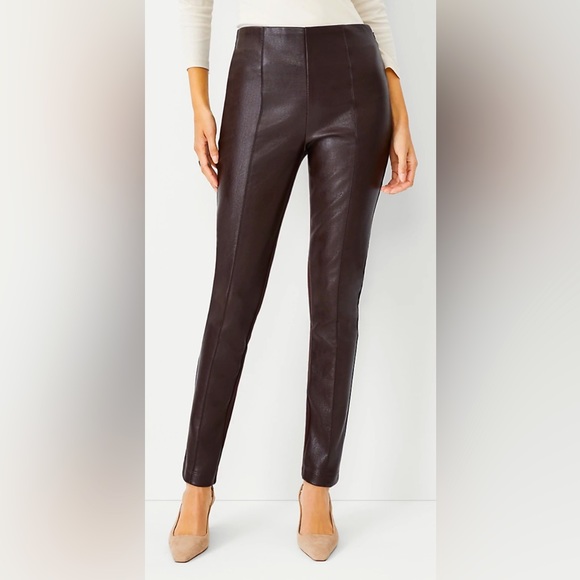 Ann Taylor Pants - Ann Taylor Brown Faux Leather Skinny Pant with Elastic Waist and Side Zipper